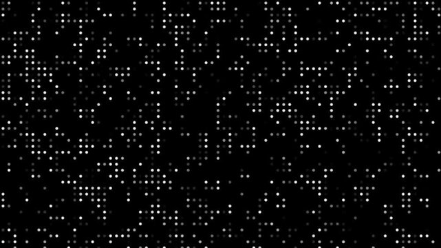 White Halftone Dot Gradient Motion Background with Vintage Grunge Texture. Abstract 2D Digital Pattern on Black Screen for Motion Graphics, Futuristic Technology Visuals, Modern UI Design, Creative 4k