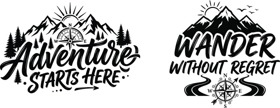 Adventure inspirational quote design elements for outdoor