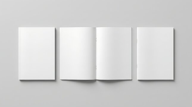 Blank open magazine and closed book mockup set
