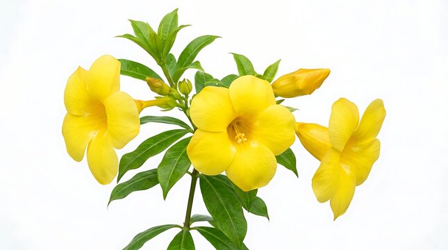 Beautiful yellow allamanda flowers with green leaves