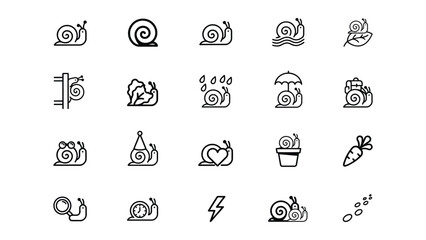 Creative collection of snail icons in various playful and whimsical scenarios with transparent backgrounds © Nancy