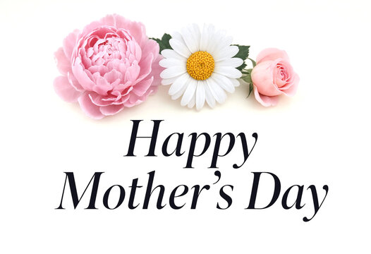 Beautiful happy mothers day greeting card with pink flowers and daisy isolated design