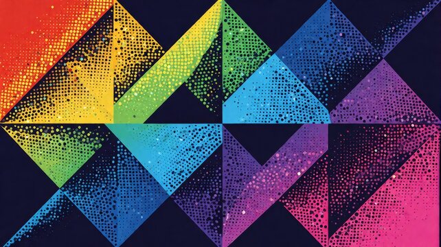 Abstract Geometric Triangle Mosaic with Vibrant Halftone Pattern