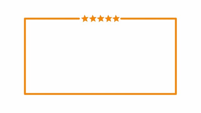  Five Star Customer Review Rating Animation with Line Drawing Frame Border on Transparent Background .Five Star Rating Animation .Animated Five Gold Stars Rating with Box Frame Reveal in 4K animation