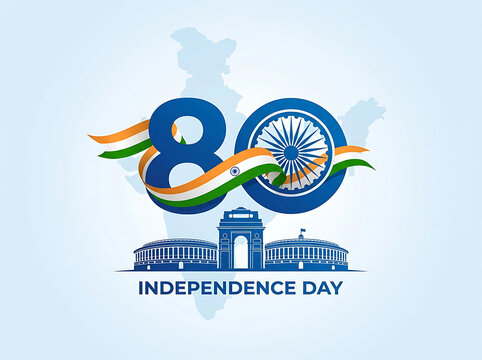 India 80th Independence Day graphic. National celebration design with tricolor flag elements.
