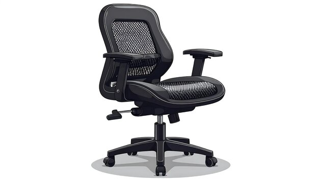 Modern black office task chair with five wheels.