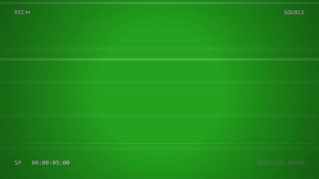 green grassy field with horizontal lines and digital camcorder overlay, date stamp and timecode, motion graphics