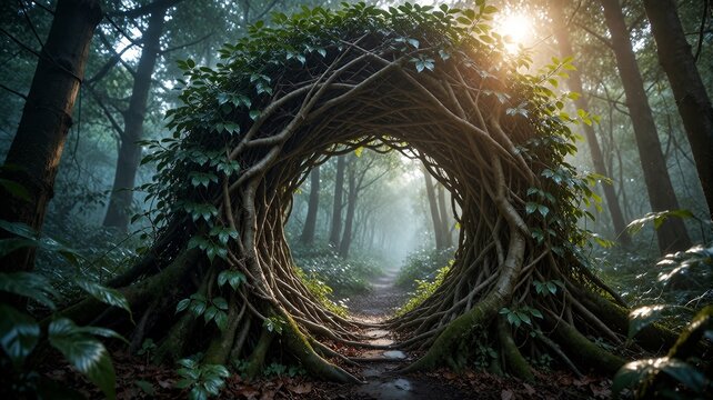 Enchanted Forest Portal of Interwoven Tree Roots