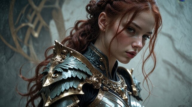 Ethereal Redhead Warrior Princess in Ornate Fantasy Armor