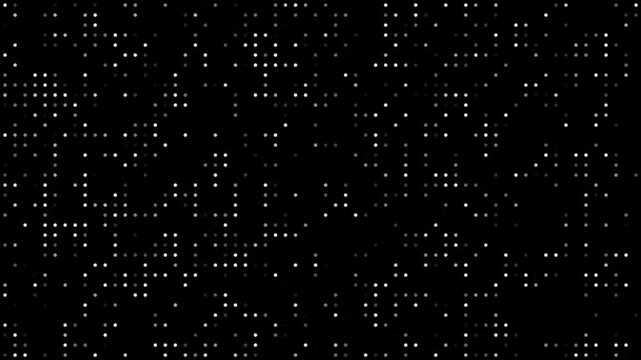 White Halftone Dot Gradient Motion Background with Vintage Grunge Texture. Abstract 2D Digital Pattern on Black Screen for Motion Graphics, Futuristic Technology Visuals, Modern UI Design, Creative 4k
