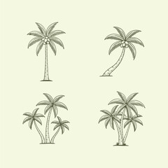 Fototapeta premium A vintage-style vector illustration of palm tree collection. Perfect for tropical-themed branding and elements, beach apparel, travel agency logos, stationery, packaging. Easy to edit and scalable