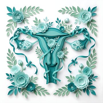 Floral Uterus Art Paper Cutout Cervical & Ovarian Cancer Awareness