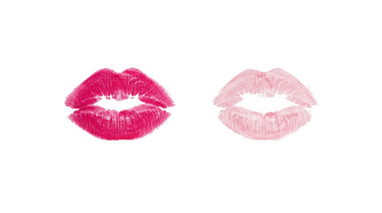 Obraz premium Two realistic pink lipstick kiss marks isolated on transparent background