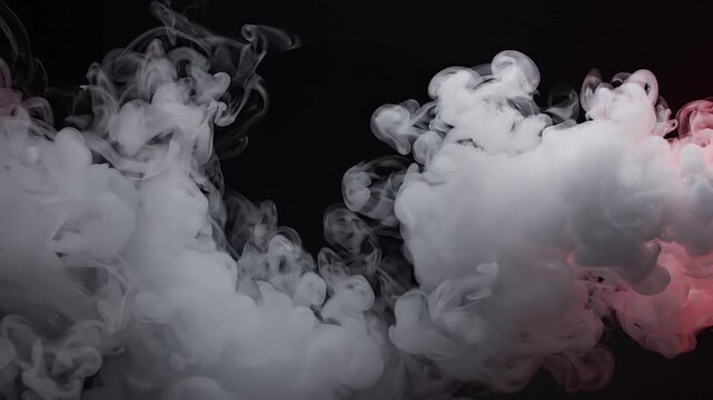 Abstract White Smoke Clouds Flowing Around a Dark Circle Frame for Halloween Promo Background