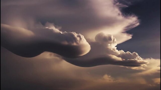 Dramatic Lenticular Clouds Formed by Wind in a Moody Sky, Ethereal Atmospheric Phenomenon for Weather and Nature Concepts
