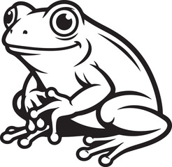 Fototapeta premium Print Cute frog line art illustration. Black and white vector drawing of a small toad.