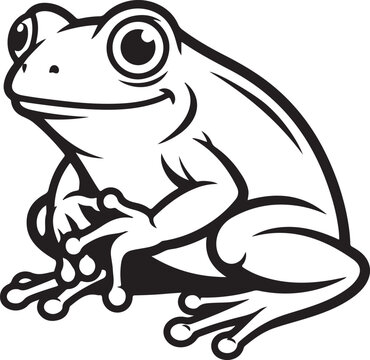 Print Cute frog line art illustration. Black and white vector drawing of a small toad.