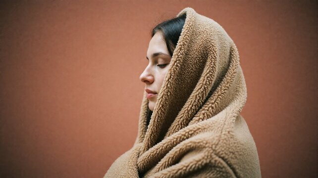 Young Woman in Sherpa Hoodie with Eyes Closed