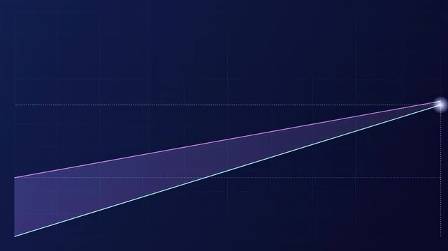 Abstract animated break-even point of cost and revenue drawn as blue and cyan glowing lines and dots on a deep dark background. Clean minimal motion graphics element with free space around it, ideal f