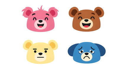 Obraz premium Cute colorful animal avatar faces collection isolated on a transparent background with diverse emotional expressions for digital designs