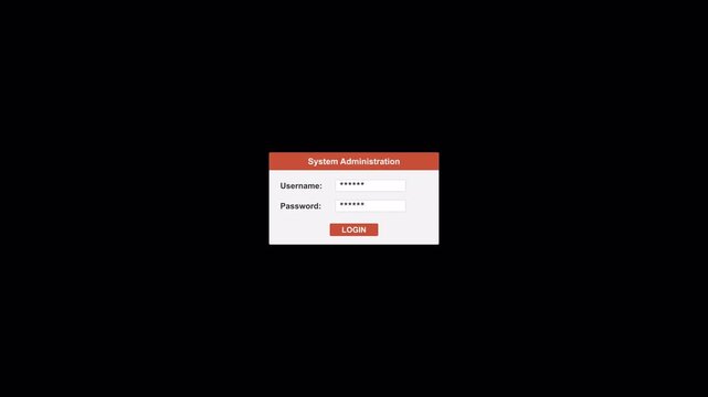 System Administration Login Screen Animation Orange UI Design, Username Password Typewriter Effect, 4K Motion Graphics Alpha Channel