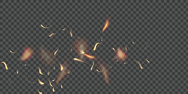 Golden Fire Sparks and Glowing Embers Swirling in the Air Isolated on Transparent Background.