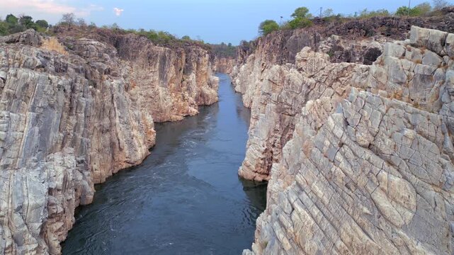 Aerial View of Marble Rocks at Bhedaghat, Jabalpur, Madhya Pradesh