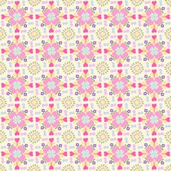 Obraz premium Whimsical Pastel Floral Tile Pattern with Heart Accents