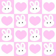 Obraz premium Cute Bunny and Heart Seamless Pattern on Pink Background