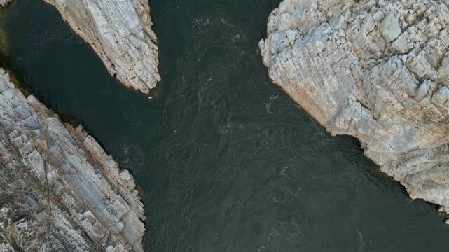 Aerial View of Marble Rocks at Bhedaghat, Jabalpur, Madhya Pradesh