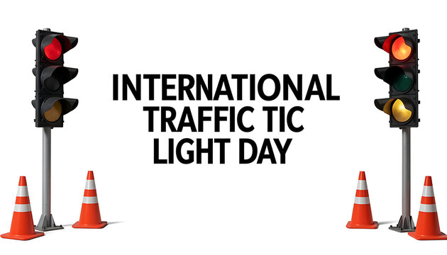 International Traffic Light Day concept. Road safety sign with signals and orange cones.