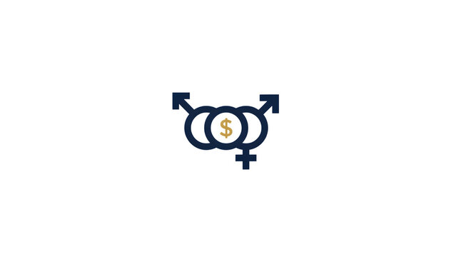 Gender pay gap icon representing international equal pay day with dollar sign isolated on transparent background