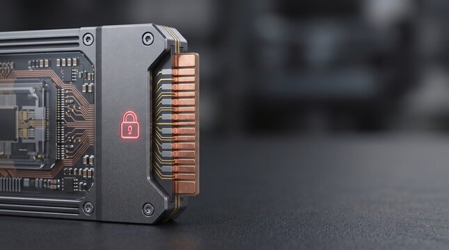 Enterprise quantum security hardware encryption enclave drive 3D illustration with copy space