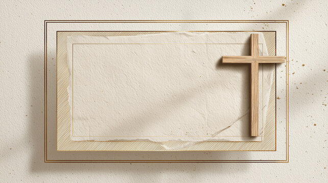 Frame with a cross and ornate religious frames and ethnic decorative leaves. Perfect for Easter cards, Christmas cards, and baptism cards..