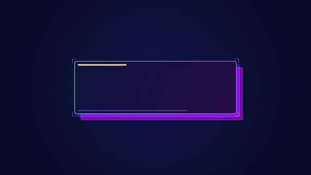 Abstract animated caption card lower third drawn as violet and blue glowing lines and dots on a deep dark background. Clean minimal motion graphics element with free space around it, ideal for title s