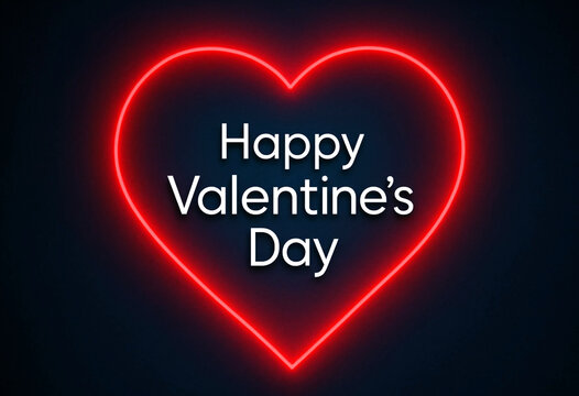 Bright glowing neon heart with happy valentines day text perfect for romantic celebrations