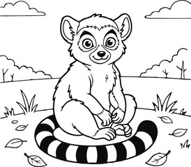 Cute cartoon lemur sitting on striped inner tube Vector © MdRahmat