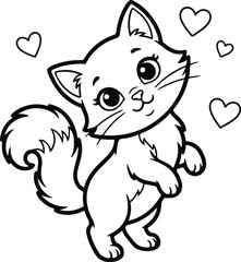 Fototapeta premium Cute cartoon kitten sitting with floating hearts Vector