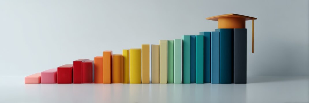 Educational Growth Concept with Books and Graduation Cap