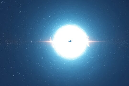 Spaceship Near Bright Blue Giant Star in Space