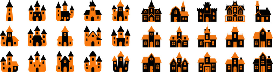 A collection of various fantasy castle illustrations featuring different architectural styles and designs on a white background © Kochi