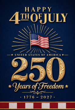 Celebrate american independence day with elegant golden typography and flag design illustration