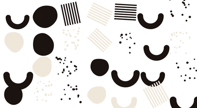 Hand drawn abstract shapes pattern. Minimalist doodle elements on white background.