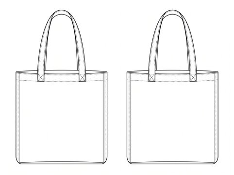 Eco friendly canvas carryall tote bag technical CAD specification with sturdy shoulder straps and spacious capacity