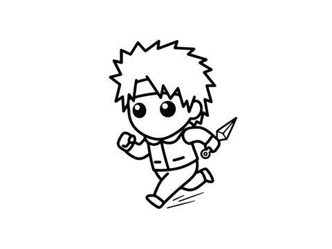 Anime Character Running with Kunai: A stylized anime character, depicted in a cute chibi style, is captured mid-stride with a kunai in hand, ready for action.
