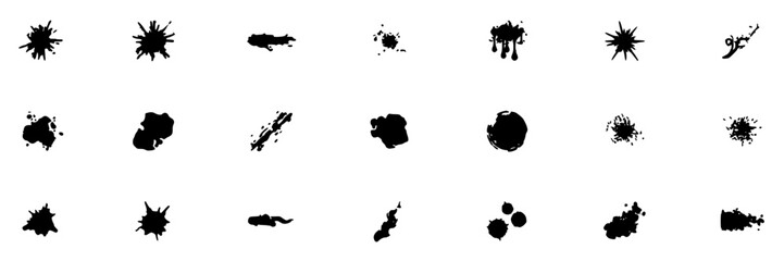 Obraz premium Splatter Patterns Arranged in a Grid Showcasing Various Ink Splatters and Dots Featuring Pattern, Black, Design with Art