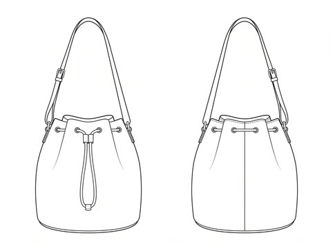 Stylish drawstring bucket shoulder purse fashion vector illustration featuring clean silhouette long crossbody strap and front cinch detail