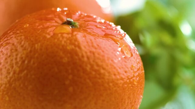 Fresh mandarin orange close up macro with running water droplet 4K