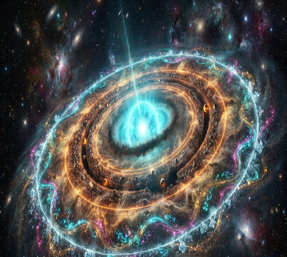 Protoplanetary disk glows cyan star orange planetesimal rings formation