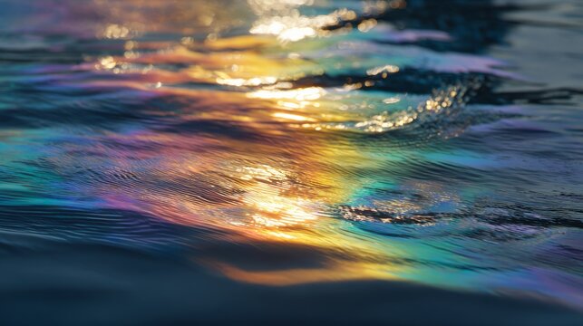 Pride Month. Colorful reflections on water surface creating a vibrant display of light and color in a natural aquatic environment. pride and harmony concept